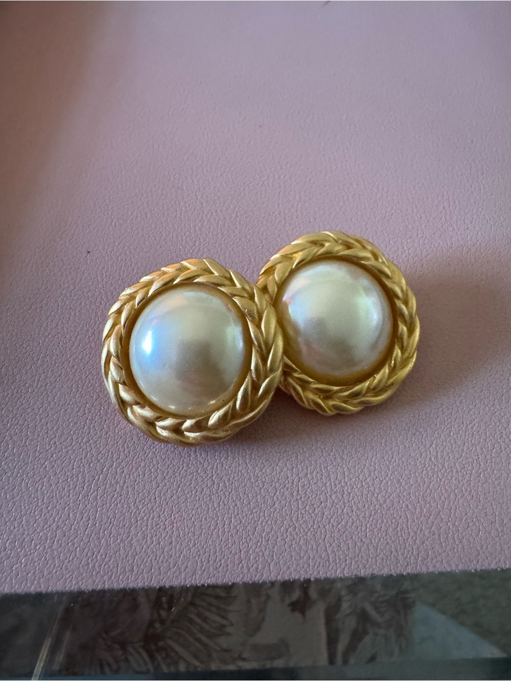 Vintage Premier USA Gold and Pearl Braided Pearl Button Earrings